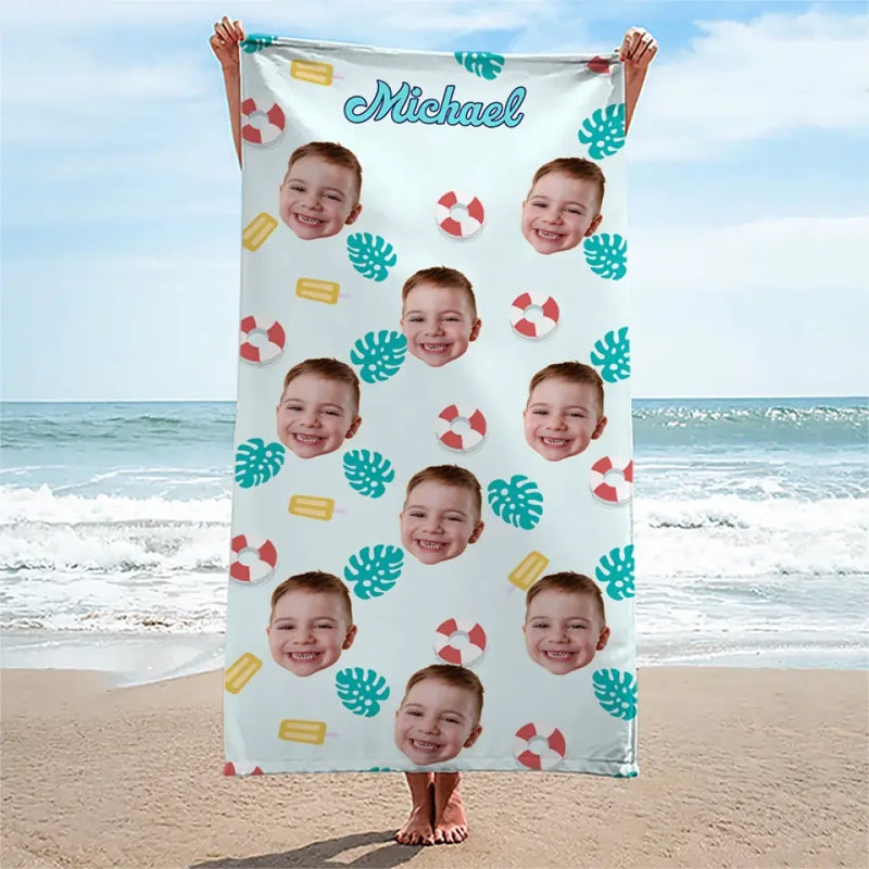 Custom Photo Let's Have An Unforgettable Summer - Family Personalized Custom Beach Towel - Summer Vacation Gift For Kids