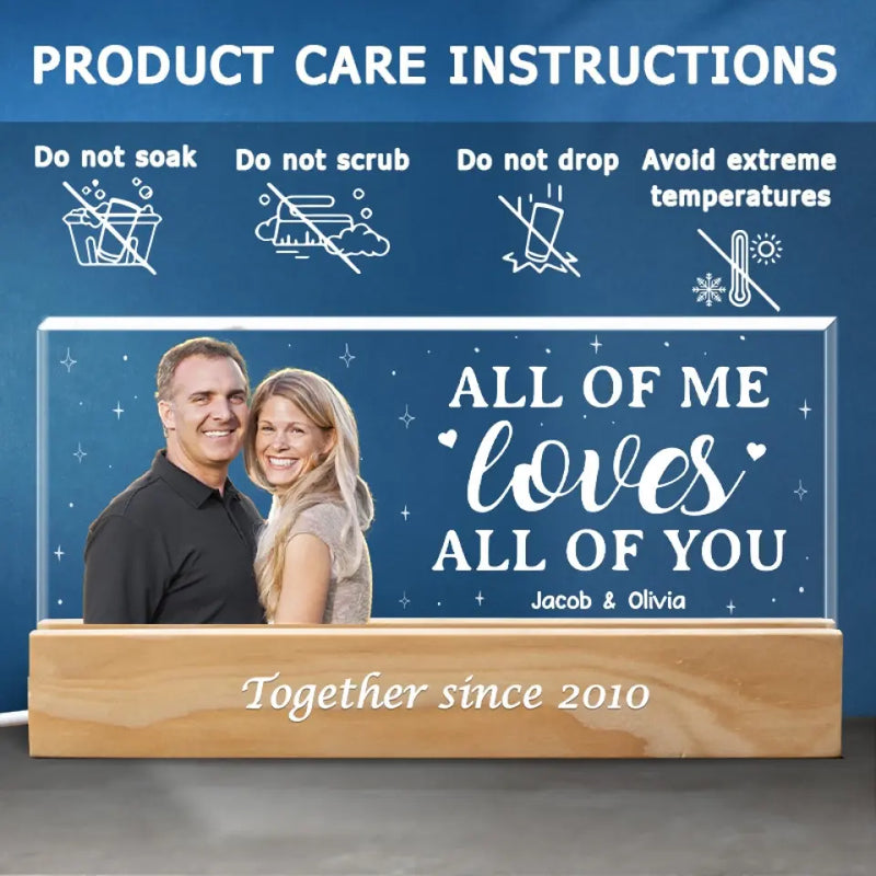 Custom Photo All Of Me Loves All Of You - Couple Personalized Custom Acrylic Letters 3D LED Night Light - Gift For Husband, Wife, Couple