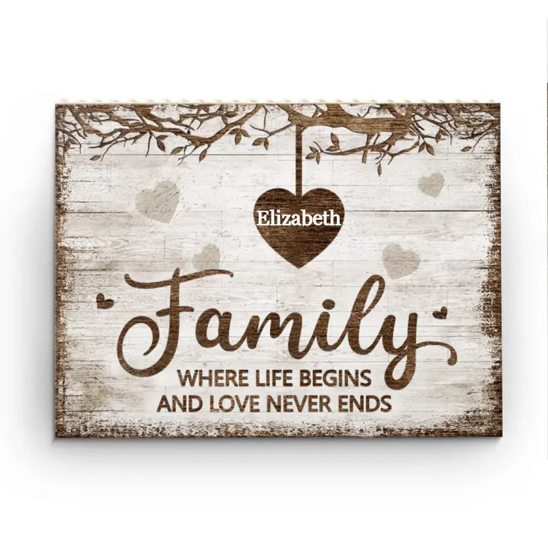 Family Is Where Love Never Ends - Family Personalized Custom Horizontal Rectangle Shaped Building Brick Blocks - Gift For Family
