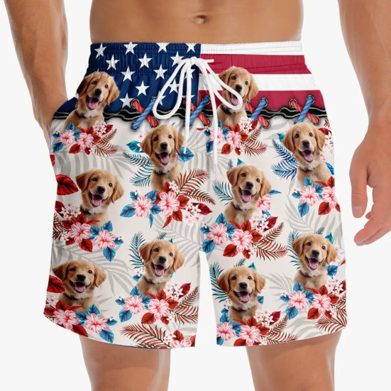 Custom Photo Enjoy Summer - Dog & Cat Personalized Custom Tropical Hawaiian Aloha Men Beach Shorts - 4th of July, Summer Vacation Gift, Birthday Party Gift For Dog Lovers, Pet Lovers