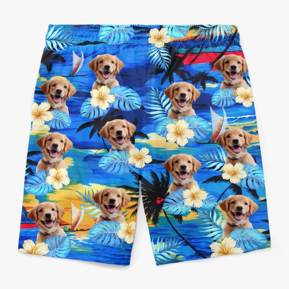 Custom Photo Tropical Hawaiian Aloha Men Beach Shorts - Personalized Summer Vacation And Travel Gifts For Family, Dog Cat Lovers - Life Is Better With Sandy Paws