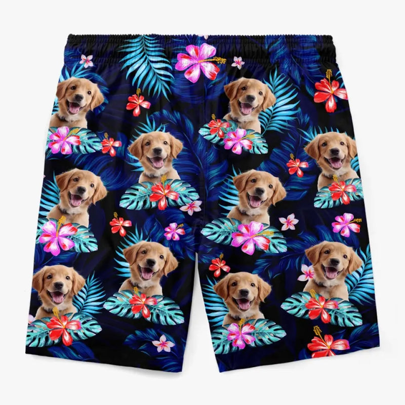 Custom Photo Happy Times And Good Sunshine - Dog & Cat Personalized Custom Tropical Hawaiian Aloha Men Beach Shorts - Summer Vacation Gift, Birthday Party Gift For Dog Lovers