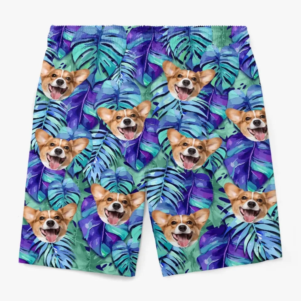 Custom Photo Meet Me Where The Sky Touches The Sea - Dog & Cat Personalized Custom Tropical Hawaiian Aloha Men Beach Shorts - Summer Vacation Gift, Birthday Party Gift For Pet Owners, Pet Lovers