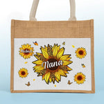 We Live And Bloom With Grace - Family Personalized Custom Tote Gift Bags, Jute Tote Bags, Beach Bags - Gift For Grandma, Mom