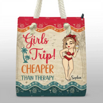 Girls Trip! Cheaper Than Therapy - Bestie Personalized Custom Beach Bag - Summer Vacation Gift For Best Friends, Sisters, Cruise Lovers