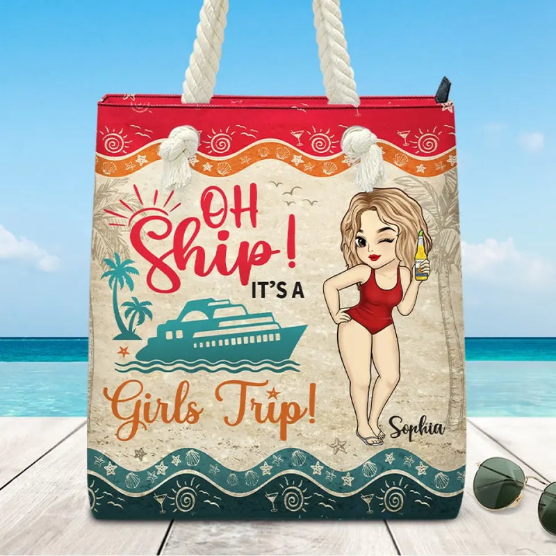 Girls Trip! Cheaper Than Therapy - Bestie Personalized Custom Beach Bag - Summer Vacation Gift For Best Friends, Sisters, Cruise Lovers
