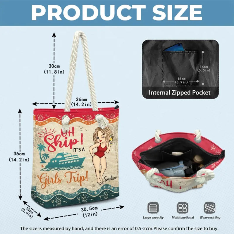 Girls Trip! Cheaper Than Therapy - Bestie Personalized Custom Beach Bag - Summer Vacation Gift For Best Friends, Sisters, Cruise Lovers
