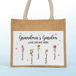 Grandma's Garden - Family Personalized Custom Tote Gift Bags, Jute Tote Bags, Beach Bags - Gift For Mom, Grandma