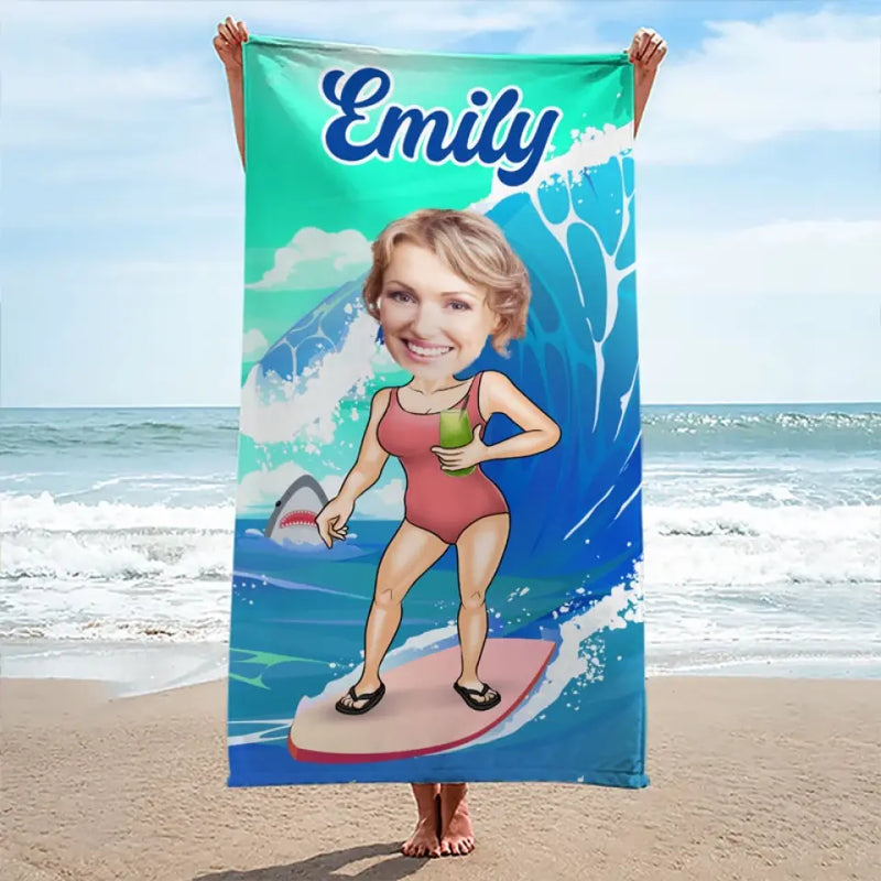 Custom Photo Me And The Ocean - Family Personalized Custom Beach Towel - Summer Vacation Gift, Birthday Pool Party Gift For Women
