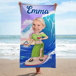 Custom Photo Me And The Ocean - Family Personalized Custom Beach Towel - Summer Vacation Gift, Birthday Pool Party Gift For Women