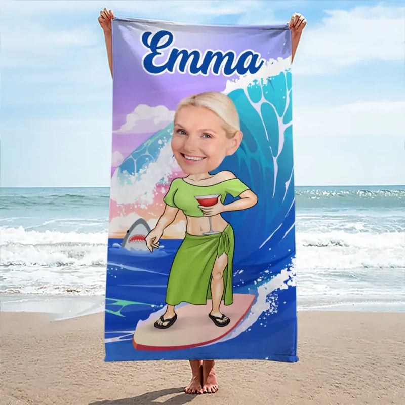 Custom Photo Me And The Ocean - Family Personalized Custom Beach Towel - Summer Vacation Gift, Birthday Pool Party Gift For Women