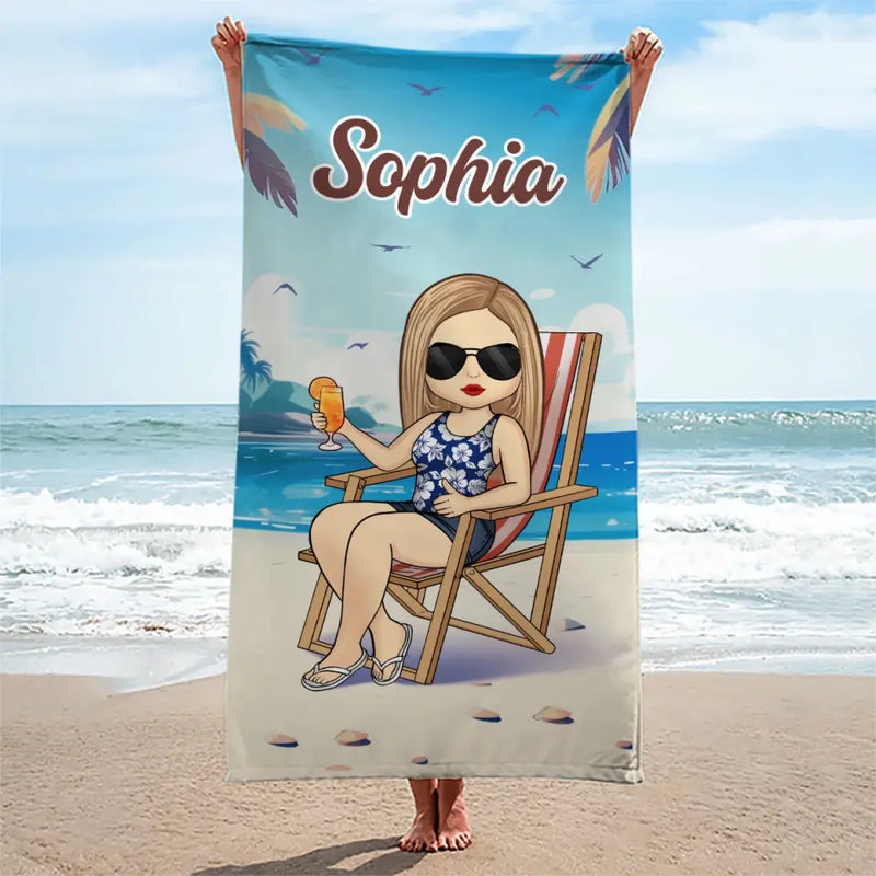 Chill Mode Activated - Bestie Personalized Custom Beach Towel - Summer Vacation Gift, Birthday Pool Party Gift For Best Friends, BFF, Sisters