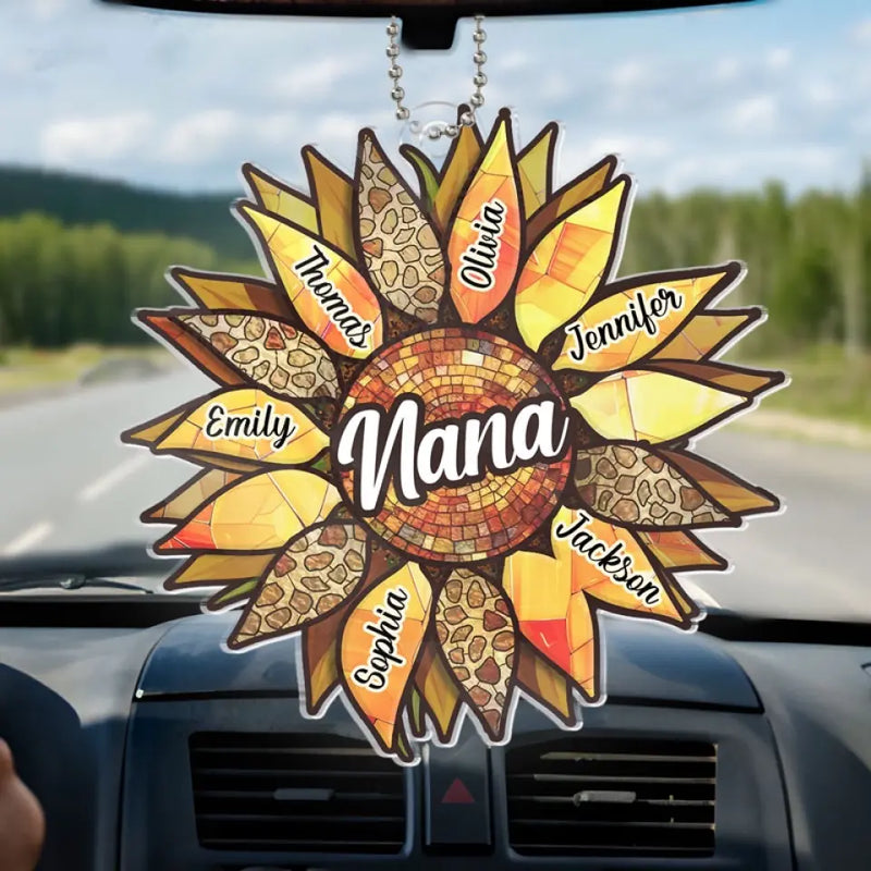 We Are Strong And Bright Like Sunflowers - Family Personalized Custom Car Ornament - Acrylic Custom Shaped - Gift For Nana, Grandma