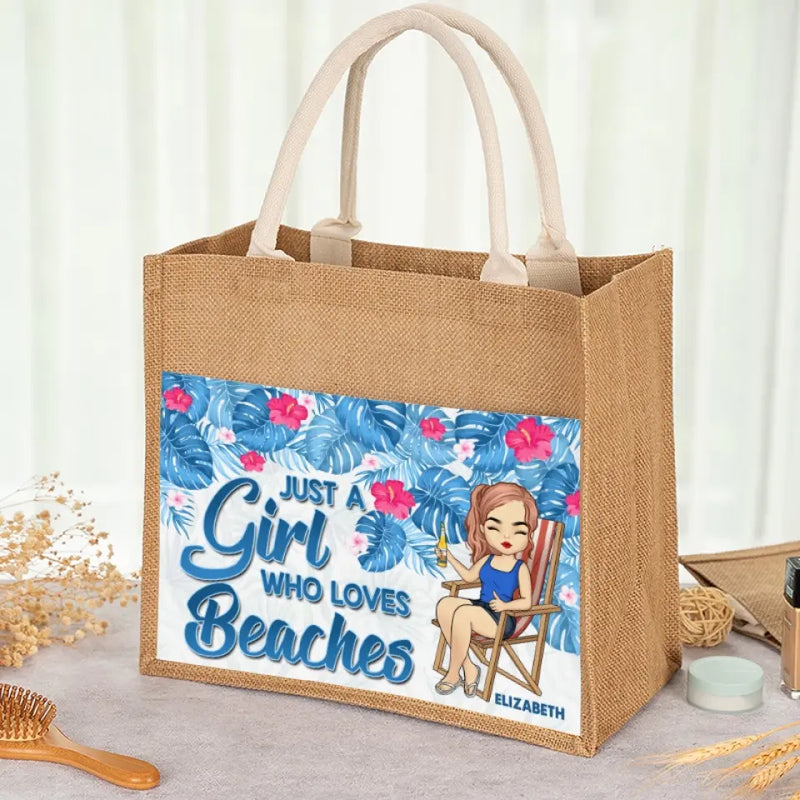 Just A Girl Who Loves Summer - Bestie Personalized Custom Tote Gift Bags, Jute Tote Bags, Beach Bags - Gift For BFF, Sisters, Daughter