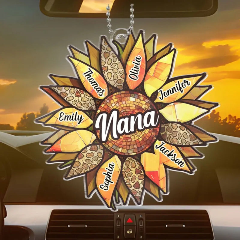 We Are Strong And Bright Like Sunflowers - Family Personalized Custom Car Ornament - Acrylic Custom Shaped - Gift For Nana, Grandma