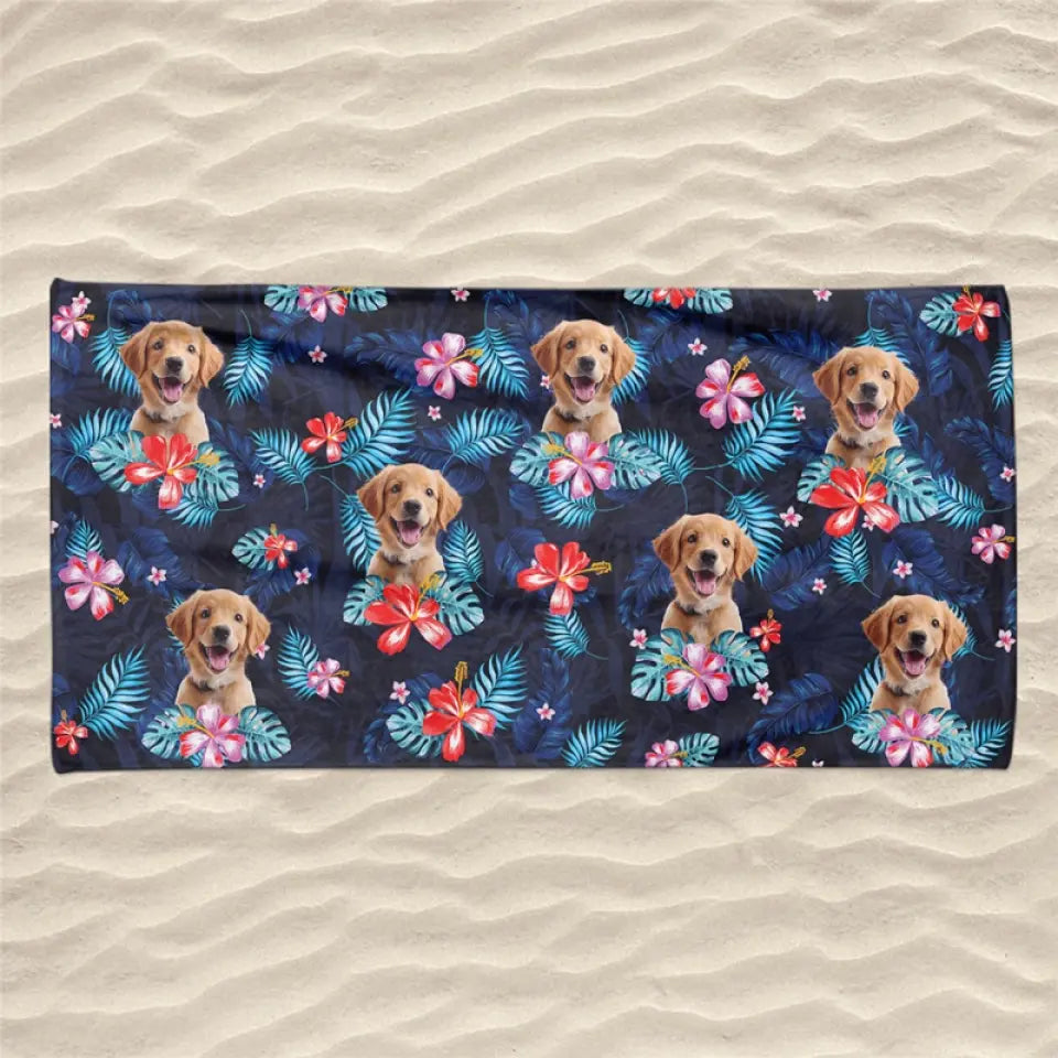 Custom Photo Vacay Mode Activated - Dog 
& Cat Personalized Custom Beach Towel - Summer Vacation Gift, Birthday Pool Party Gift For Pet Owners, Pet Lovers