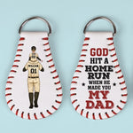 God Hit A Home Run When He Made You My Dad - Family Personalized Custom Leather Keychain - Gift For Family Members