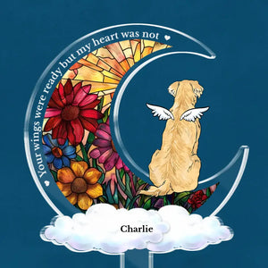 Un morceau de notre cœur vit au paradis - Piquet de jardin commémoratif personnalisé en acrylique style vitrail - Cadeau de condoléances pour les propriétaires et les amoureux des animaux