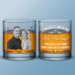 Custom Photo Congrats On Being My Husband - Couple Personalized Custom Whiskey Glass - Gift For Husband, Wife, Couple