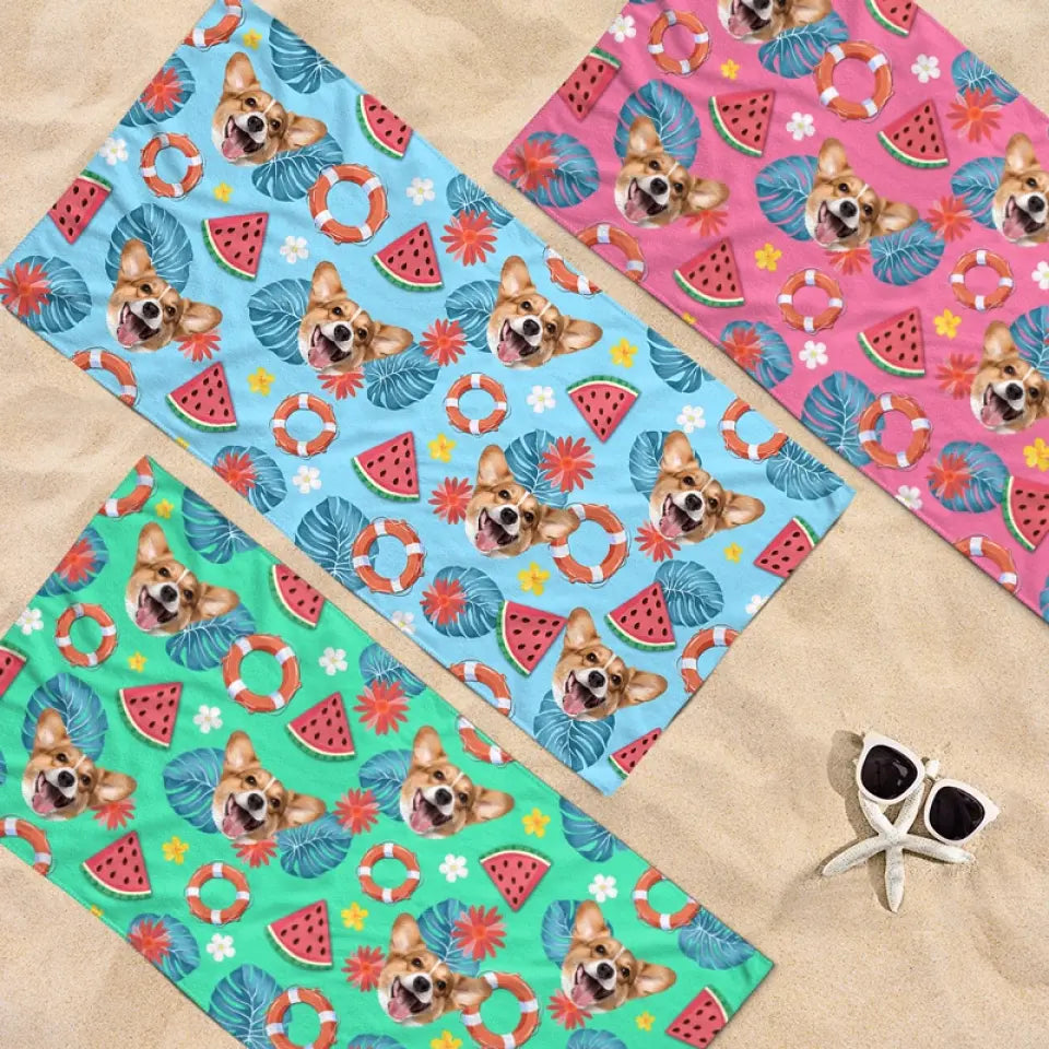 Custom Photo Sandy Paws, Salty Kisses - Dog 
& Cat Personalized Custom Beach Towel - Summer Vacation Gift, Birthday Pool Party Gift For Pet Owners, Pet Lovers
