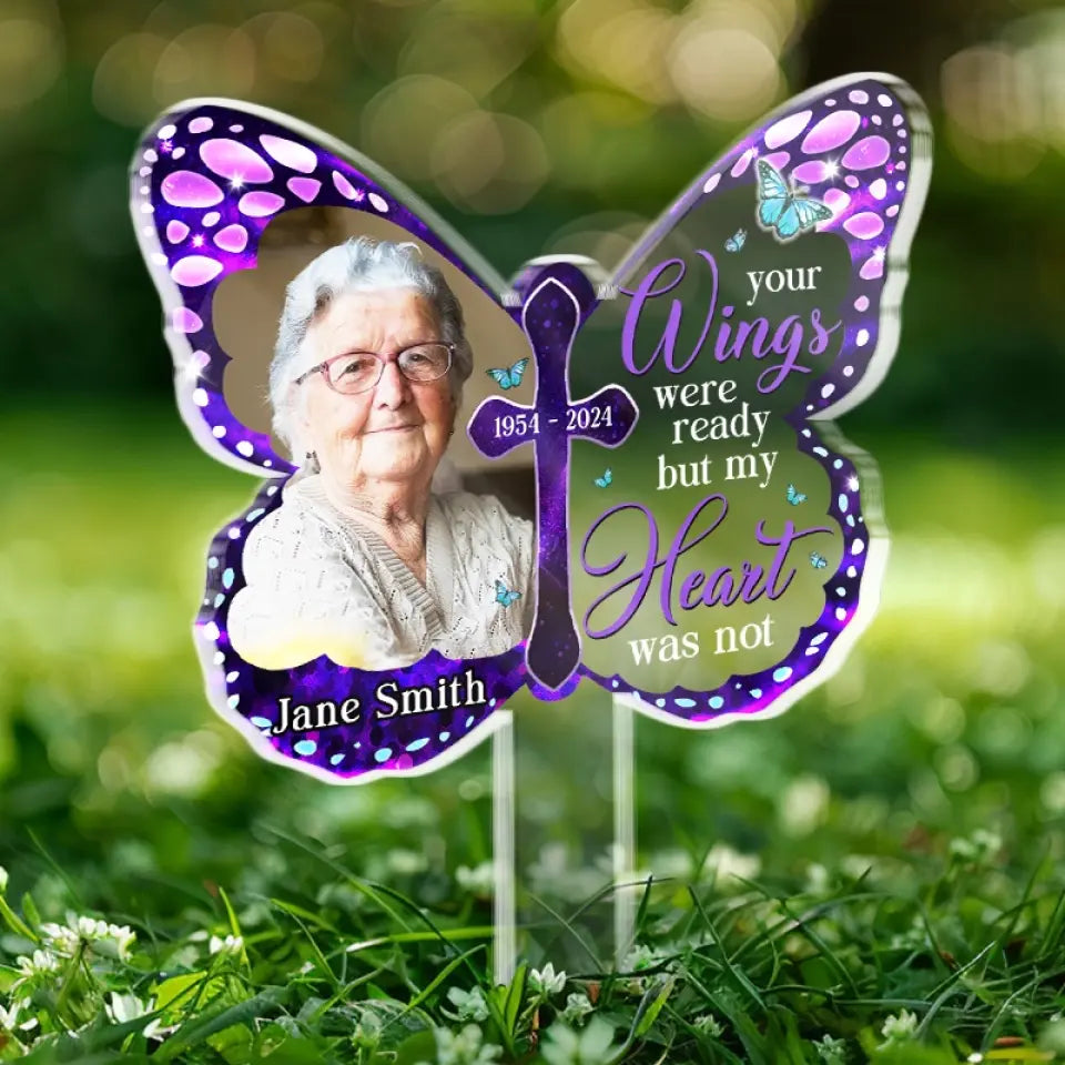 Custom Photo Your Memory Is A Treasure - Memorial Personalized Custom Stain Glass Style Acrylic Garden Stake - Sympathy Gift For Family Members