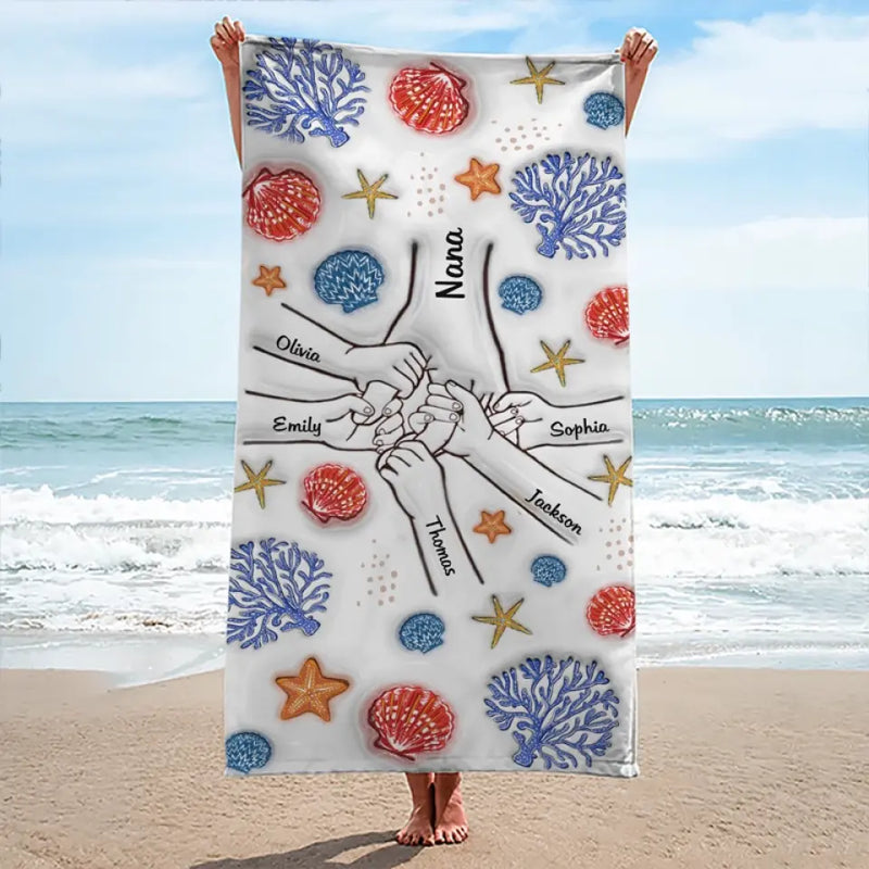 Wonderful Summer With Grandma - Family Personalized Custom Beach Towel - Summer Vacation Gift For Family