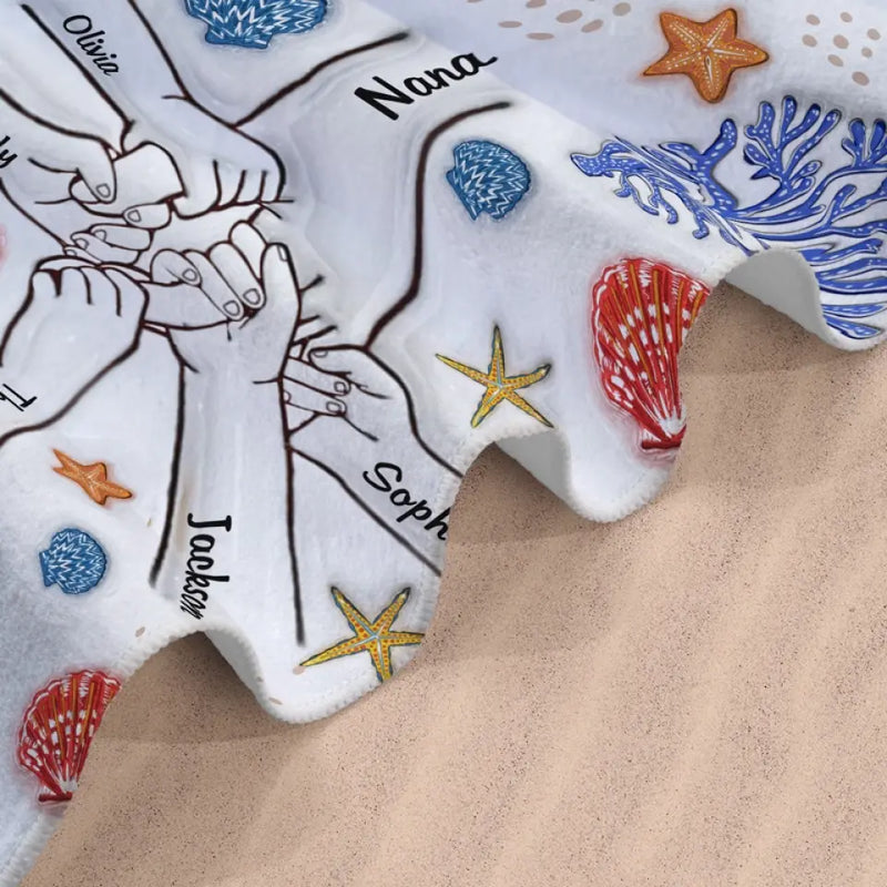 Wonderful Summer With Grandma - Family Personalized Custom Beach Towel - Summer Vacation Gift For Family