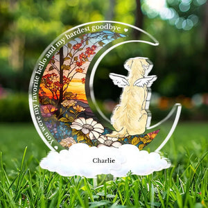 Un morceau de notre cœur vit au paradis - Piquet de jardin commémoratif personnalisé en acrylique style vitrail - Cadeau de condoléances pour les propriétaires et les amoureux des animaux