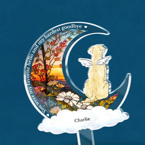 Un morceau de notre cœur vit au paradis - Piquet de jardin commémoratif personnalisé en acrylique style vitrail - Cadeau de condoléances pour les propriétaires et les amoureux des animaux