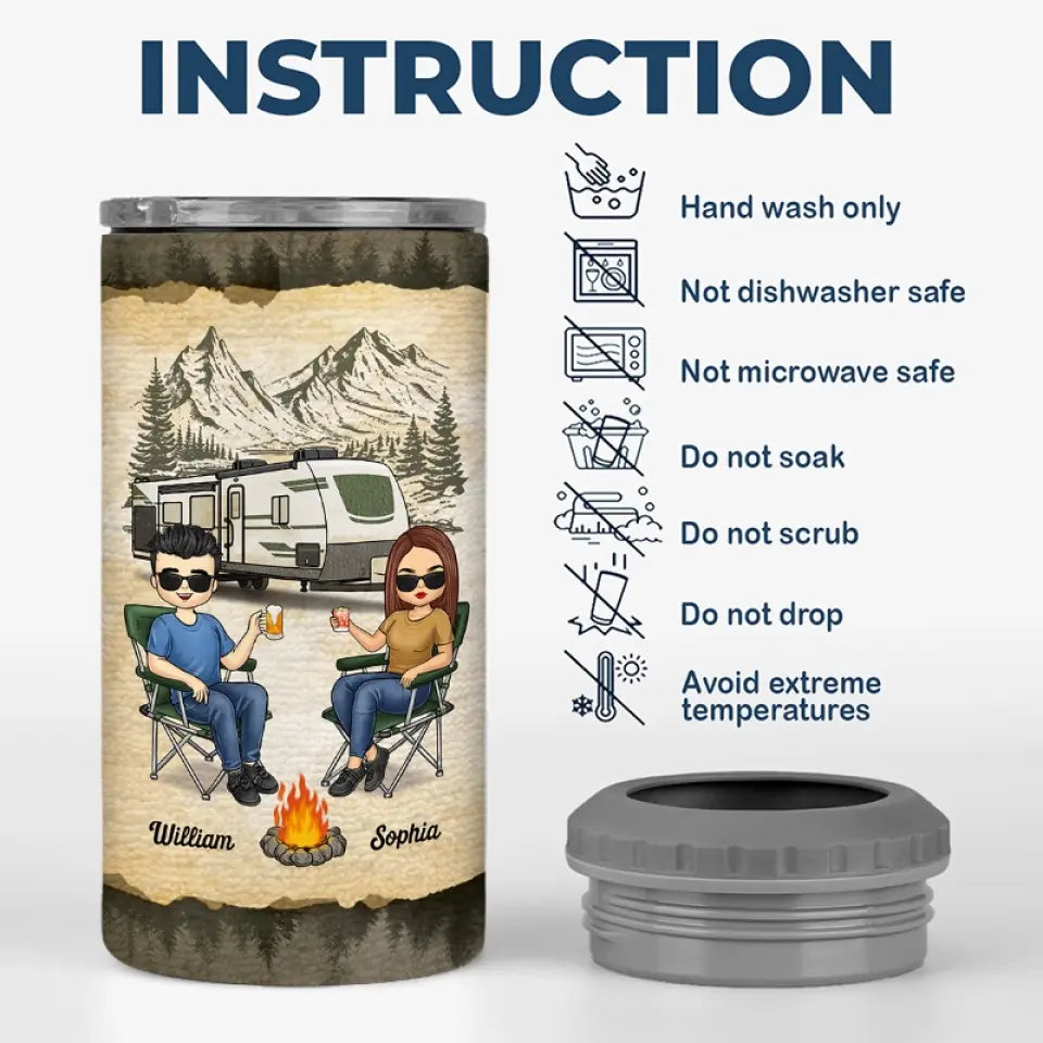 Together We Watch People Park Their Campers - Camping Personalized Custom 4 In 1 Can Cooler Tumbler - Gift For Couple, Husband Wife, Camping Lovers