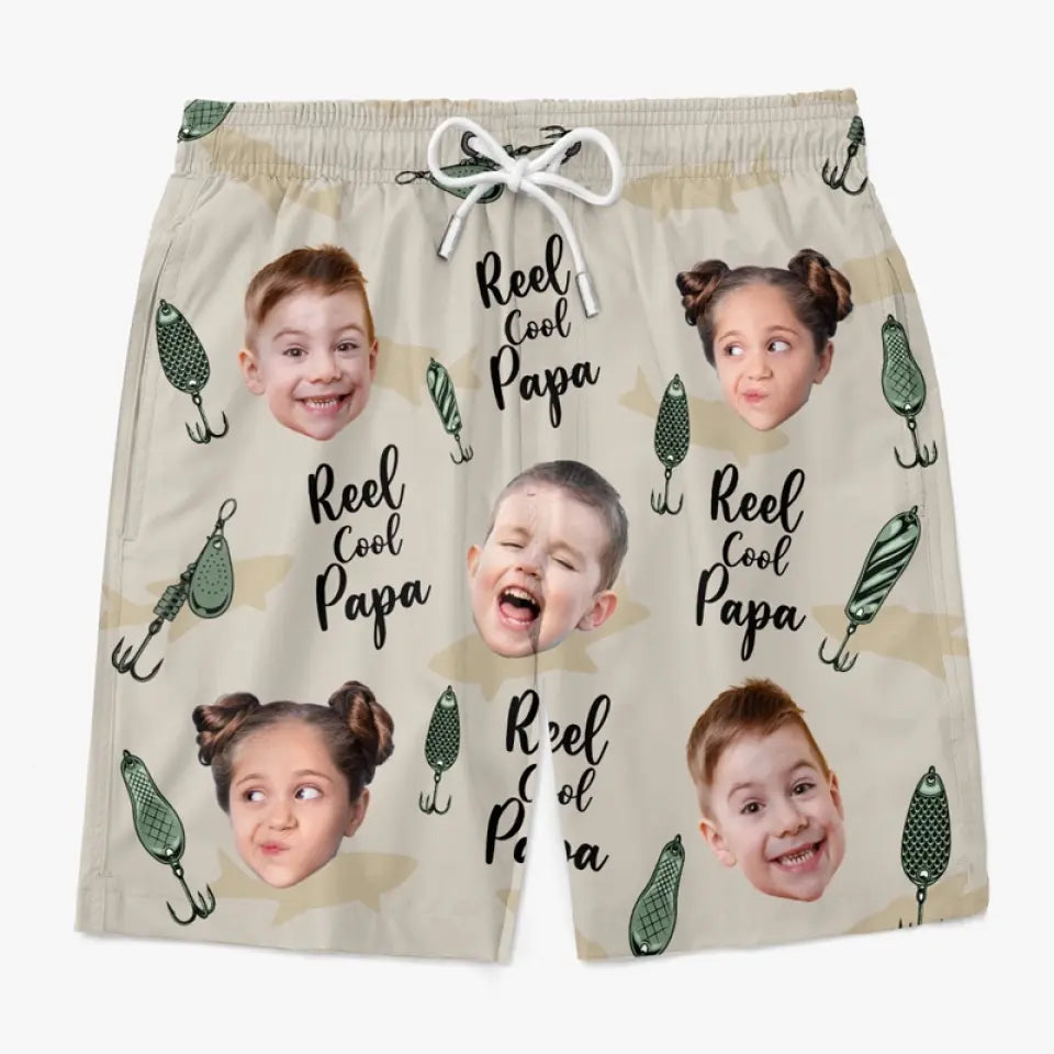 Custom Photo Reel Cool Papa - Family Personalized Custom Tropical Hawaiian Aloha Men Beach Shorts - Summer Vacation Gift For Dad, Grandpa