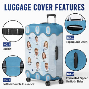 Housse de bagage personnalisée avec photos côte à côte, à la découverte du monde - Cadeau de vacances d'été pour les membres de la famille