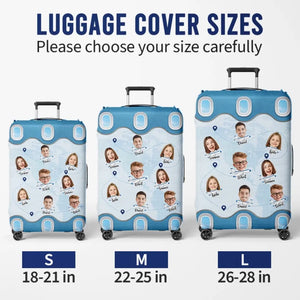 Housse de bagage personnalisée avec photos côte à côte, à la découverte du monde - Cadeau de vacances d'été pour les membres de la famille