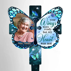 Photo personnalisée dans nos souvenirs pour toujours - Piquet de jardin en acrylique personnalisé de style vitrail - Cadeau de condoléances pour les membres de la famille
