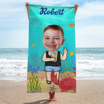 Custom Photo Underwater Character Gifts for Kids - Personalized Beach Towel