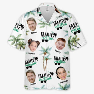 Vacances en famille personnalisées avec photo - T-shirt hawaïen tropical unisexe personnalisé - Cadeau de vacances d'été pour les membres de la famille