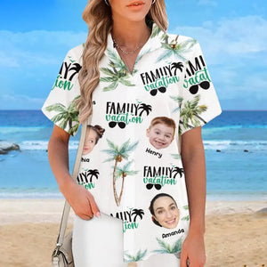 Vacances en famille personnalisées avec photo - T-shirt hawaïen tropical unisexe personnalisé - Cadeau de vacances d'été pour les membres de la famille