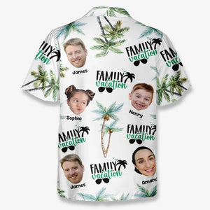 Vacances en famille personnalisées avec photo - T-shirt hawaïen tropical unisexe personnalisé - Cadeau de vacances d'été pour les membres de la famille