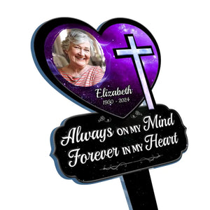 Photo personnalisée « Dieu vous aime pour toujours » – Piquet de jardin en acrylique personnalisé de style vitrail – Cadeau de condoléances pour les membres de la famille