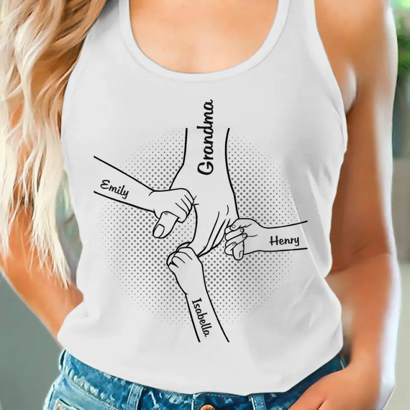 I Wanna Hold Your Hand Forever - Family Personalized Custom Racer Back Tank Top - Gift For Mom, Grandma