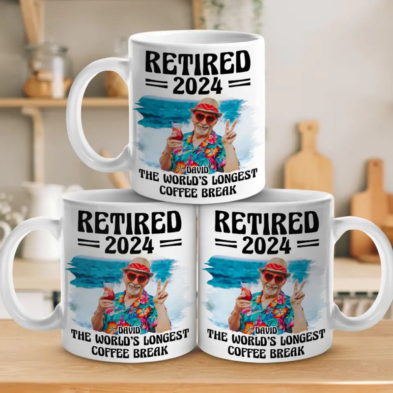 Custom Photo The World's Longest Coffee Break - Coworker Personalized Custom Mug - Appreciation, Retirement Gift For Coworkers, Men