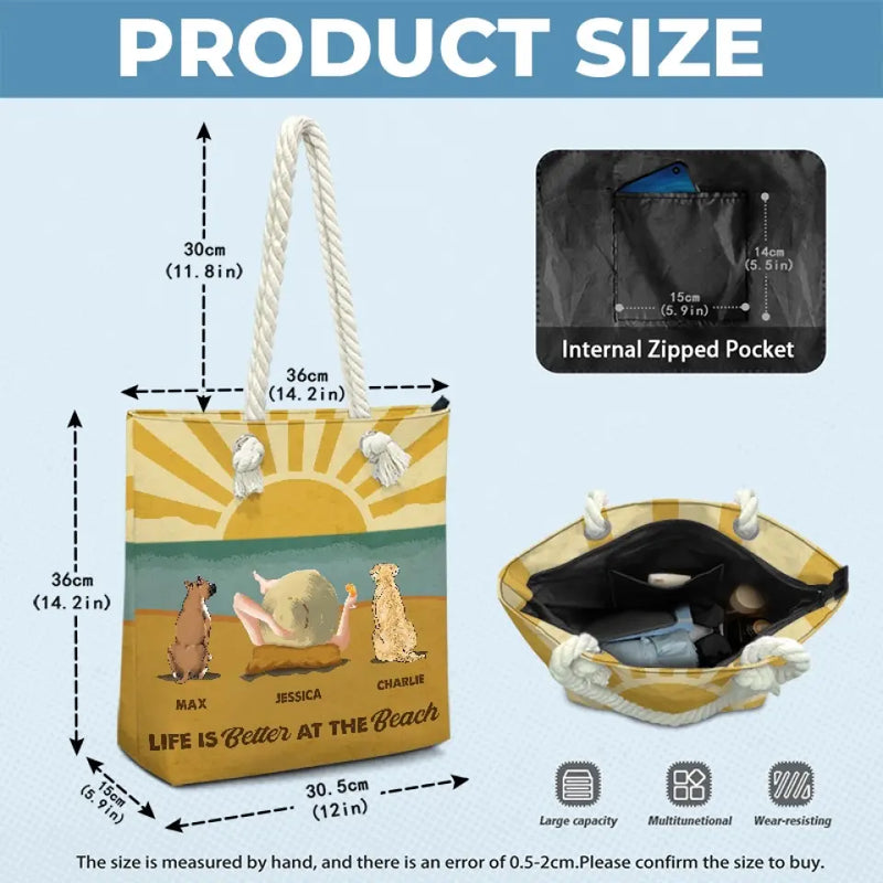 Life Is Better At The Beach - Dog Personalized Custom Beach Bag - Summer Vacation Gift For Dog Lovers