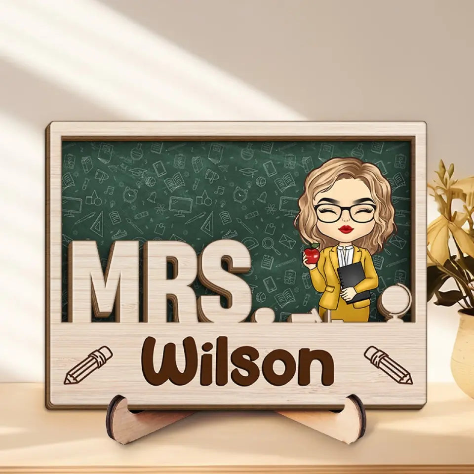 Welcome To Classroom - Teacher Personalized Custom 2-Layered Wooden Plaque With Stand - Gift For Teacher