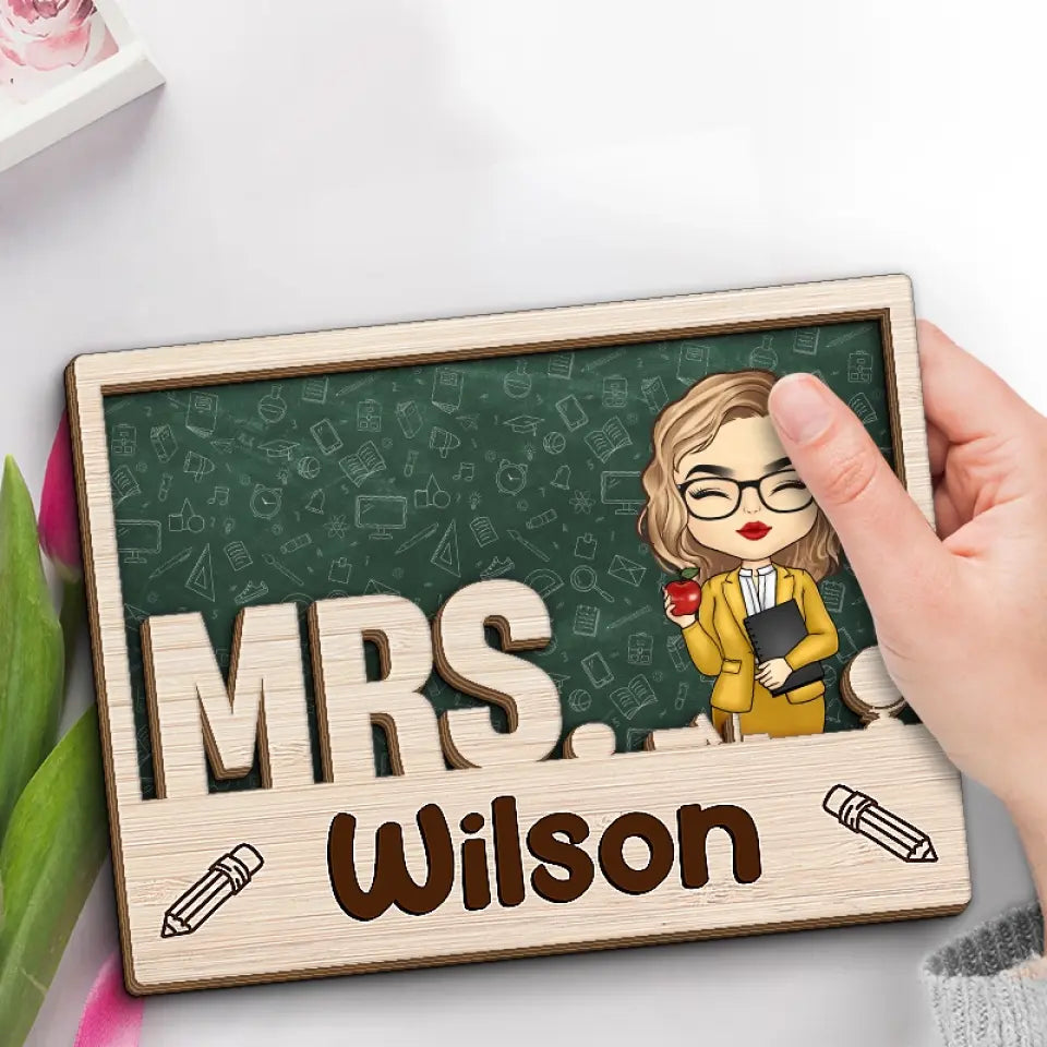 Welcome To Classroom - Teacher Personalized Custom 2-Layered Wooden Plaque With Stand - Gift For Teacher