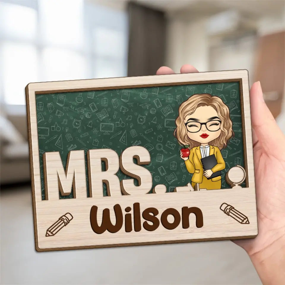 Welcome To Classroom - Teacher Personalized Custom 2-Layered Wooden Plaque With Stand - Gift For Teacher