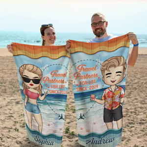 Mon partenaire de voyage préféré - Serviette de plage personnalisée pour couple - Cadeau de vacances d'été pour mari et femme, anniversaire