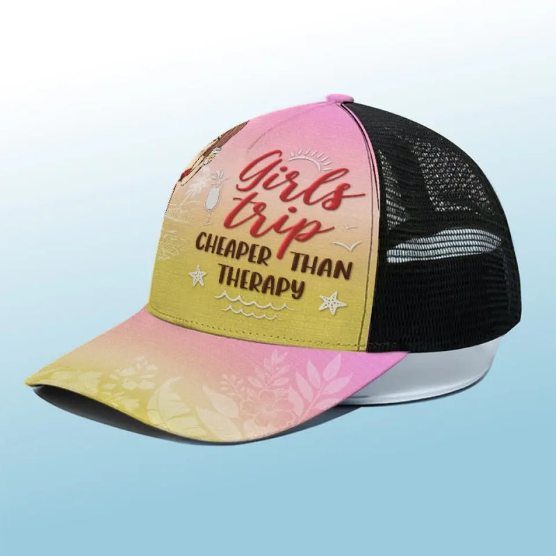 Don't Worry, Beach Happy - Bestie Personalized Custom Mesh-back Baseball Cap, Baseball Trucker Cap - Summer Vacation Gift For BFF, Sisters, Best Friends