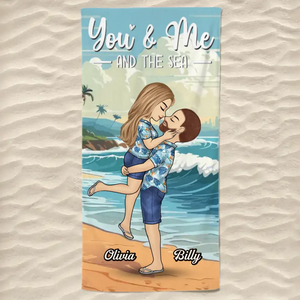 Toi, moi et la mer - Serviette de plage personnalisée pour couple - Cadeau de vacances d'été pour mari et femme, anniversaire