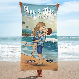 Toi, moi et la mer - Serviette de plage personnalisée pour couple - Cadeau de vacances d'été pour mari et femme, anniversaire