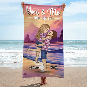 Toi, moi et la mer - Serviette de plage personnalisée pour couple - Cadeau de vacances d'été pour mari et femme, anniversaire
